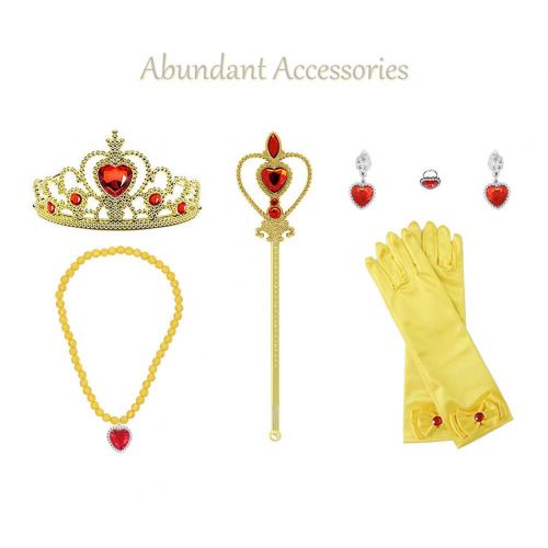  Cmiko Princess Belle Costume Generic Deluxe Party Fancy Dress Up for Girls with Rich Accessories