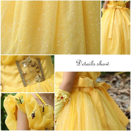  Cmiko Princess Belle Costume Generic Deluxe Party Fancy Dress Up for Girls with Rich Accessories