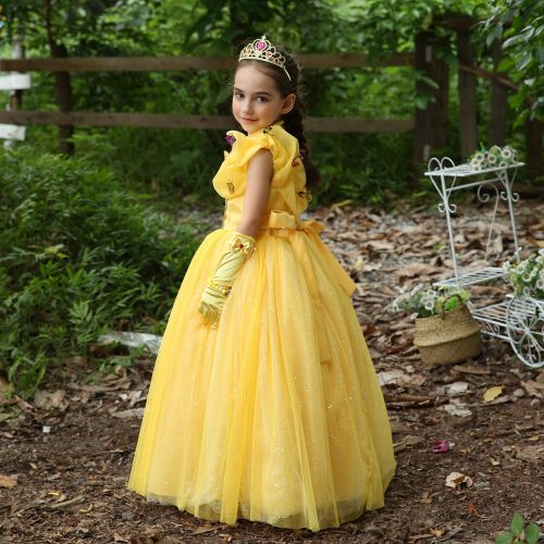  Cmiko Princess Belle Costume Generic Deluxe Party Fancy Dress Up for Girls with Rich Accessories