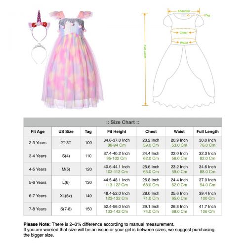  Cmiko Princess Mermaid Unicorn Costume Sequin Mesh Dress with Headband for 2-8 Years Girls