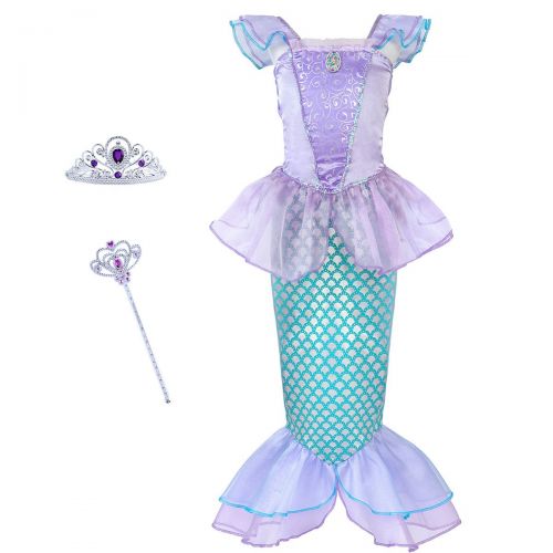  Cmiko Mermaid Costume Princess Ariel Generic Dress with Crown and Fairy Wand for Girls Party