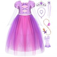 Cmiko Long Hair Costume Princess Rapunzel Generic Dress Up with Long Braid and Tiara for Girls Party