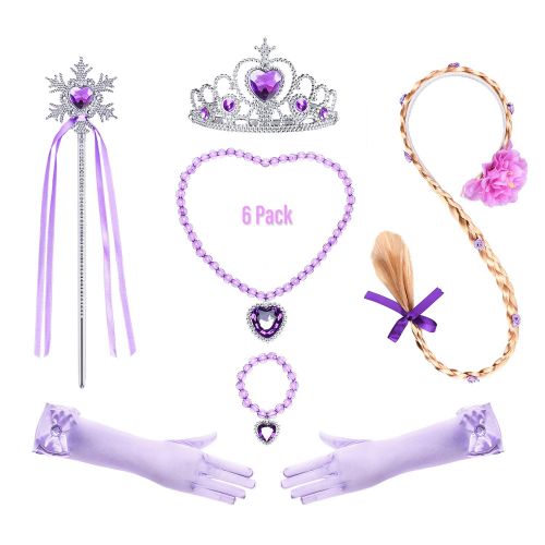  Cmiko Long Hair Costume Princess Rapunzel Generic Dress Up with Long Braid and Tiara for Girls Party