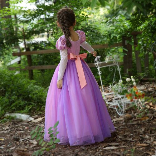  Cmiko Long Hair Costume Princess Rapunzel Generic Dress Up with Long Braid and Tiara for Girls Party