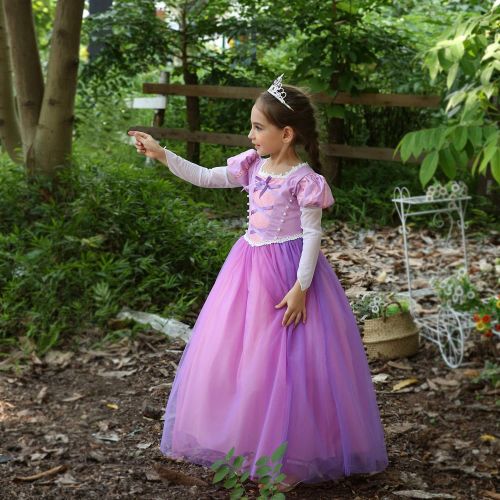  Cmiko Long Hair Costume Princess Rapunzel Generic Dress Up with Long Braid and Tiara for Girls Party