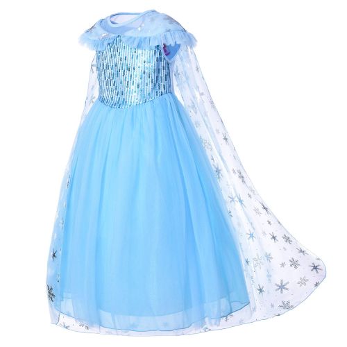  Cmiko Princess Elsa Dress with Cloak Tiara Wand Wig Gloves for Age 2-8 Years Girls Party