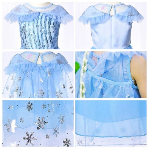  Cmiko Princess Elsa Dress with Cloak Tiara Wand Wig Gloves for Age 2-8 Years Girls Party