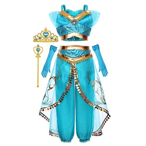  Cmiko Arabian Princess Costume for Girls Dress Up Birthday Halloween Party with Tiara and Wand