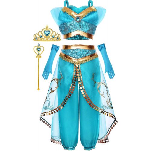  Cmiko Arabian Princess Costume for Girls Dress Up Birthday Halloween Party with Tiara and Wand