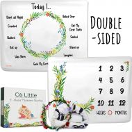 Co Little Baby Monthly Milestone Blanket |Double Sided + Wreath Frame| Growth Month Blanket - Best Shower Gift for Newborn Girl & Boy - Floral Age Photo Props Backdrop - 2 Layer Soft Fleece