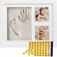 Co Little Baby Handprint & Footprint Kit (Date & Name Stamp) Clay Hand Print Picture Frame for Newborn - Best New Mom Gift - Foot Impression Photo Keepsake for Girl & Boy - White F