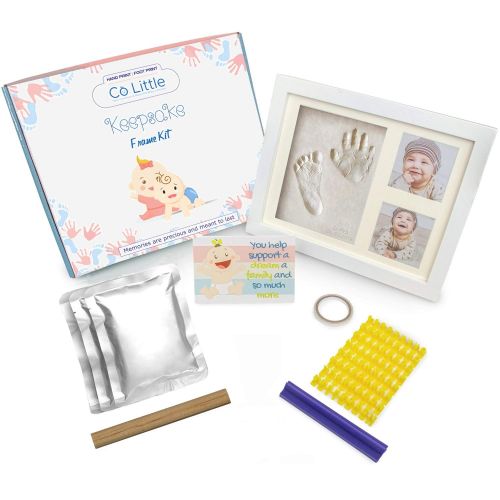  Co Little Baby Handprint & Footprint Kit (Date & Name Stamp) Clay Hand Print Picture Frame for Newborn - Best New Mom Gift - Foot Impression Photo Keepsake for Girl & Boy - White F