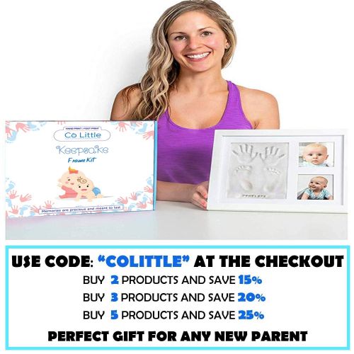  Co Little Baby Handprint & Footprint Kit (Date & Name Stamp) Clay Hand Print Picture Frame for Newborn - Best New Mom Gift - Foot Impression Photo Keepsake for Girl & Boy - White F