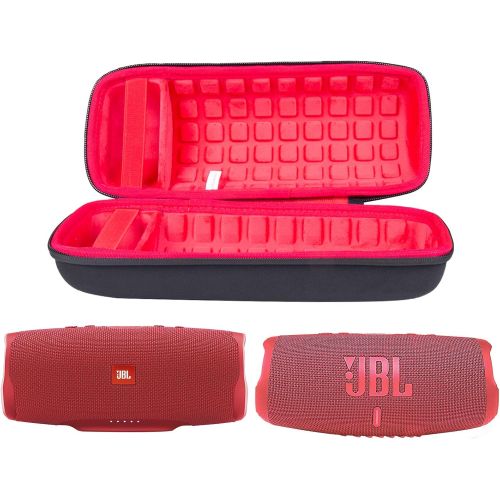  co2CREA Hard Travel Case for Replacement for JBL Charge 4 / Replacement for JBL Charge 5 Waterproof Bluetooth Speaker (Outside Black and Inside Red)