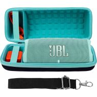 co2CREA Hard Carrying Case Replacement for JBL Charge 4 / Replacement for JBL Charge 5 Waterproof Portable Bluetooth Speaker (Black Case + Inside Teal)