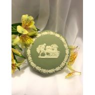 /CoCoBlueTreasures Jasperware box, Wedgwood, Scalloped Candy Box & Lid in Cream Color on Celadon