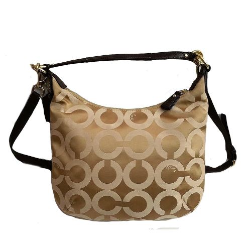  Coach Kristin Signature Op Art Sateen Hobo Shoulder Bag Purse 19331 Khaki Mahogany