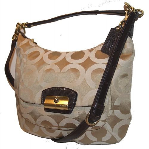  Coach Kristin Signature Op Art Sateen Hobo Shoulder Bag Purse 19331 Khaki Mahogany