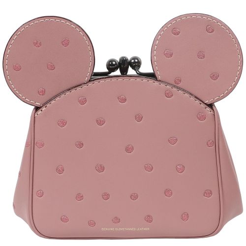  Coach Mickey Bag Crossbody Saddle Leather Mickey Ears Kiss Lock Dusty Rose Pink Bag New