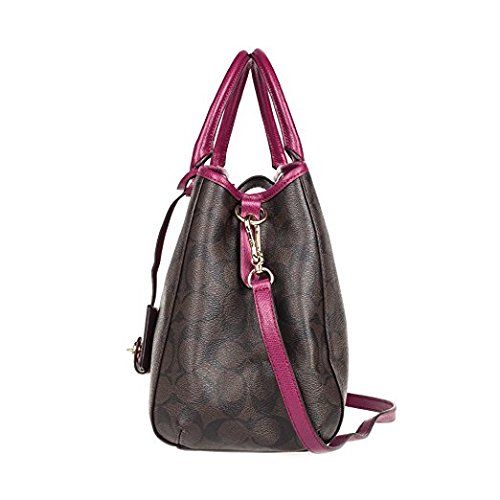  Coach Signature SM Margo Carryall Tote Purse Handbag Bag Brown Fuchsia