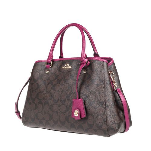  Coach Signature SM Margo Carryall Tote Purse Handbag Bag Brown Fuchsia