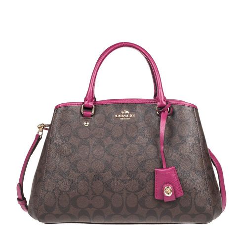  Coach Signature SM Margo Carryall Tote Purse Handbag Bag Brown Fuchsia