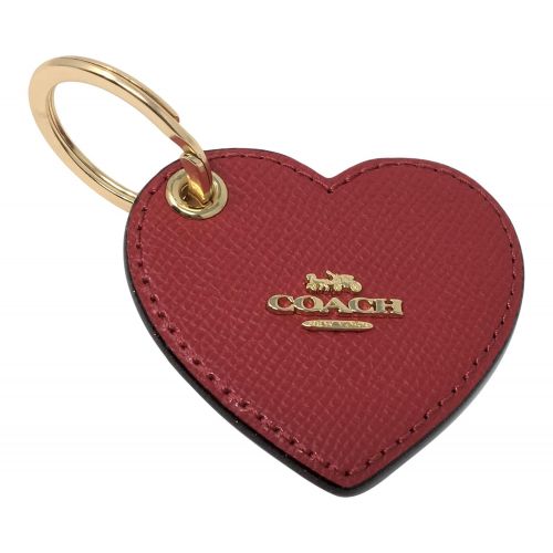  Coach Leather Signature Heart Bag Charm Key Ring Fob True Red F66645