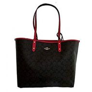 Coach Signature Reversible PVC City Large Tote Bag Handbag Brown / Red