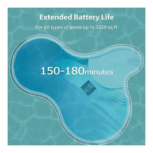  Cordless Pool Vacuum for Inground Pools with 150 Mins Runtime, Robotic Pool Cleaner for Wall and Waterline Cleaning, with Brushless Motors, Smart Navigation, Ideal for Swimming Pools Cleaning