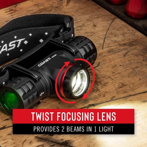  Coast XPH30R 1000 Lumen USB-C Rechargeable Dual Power Headlamp with Twist Focus Beam and Magnetic Base