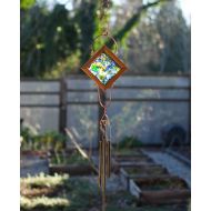 /CoastChimes Wind Chime Glass Cedar Brass Copper Outdoor Suncatcher