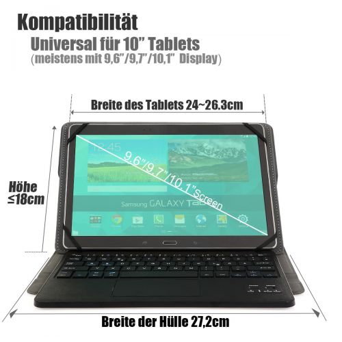  [아마존 핫딜]  [아마존핫딜]CoastaCloud kompatibel mit Tablet Samsung Galaxy Tabs mit Bluethooth Tastatur QWERTZ Deutsch mit Touchpad u. Huelle fuer Windows/Android mit 9-10.6 Zoll (Min 15x24cm, Max18x26cm) Sch