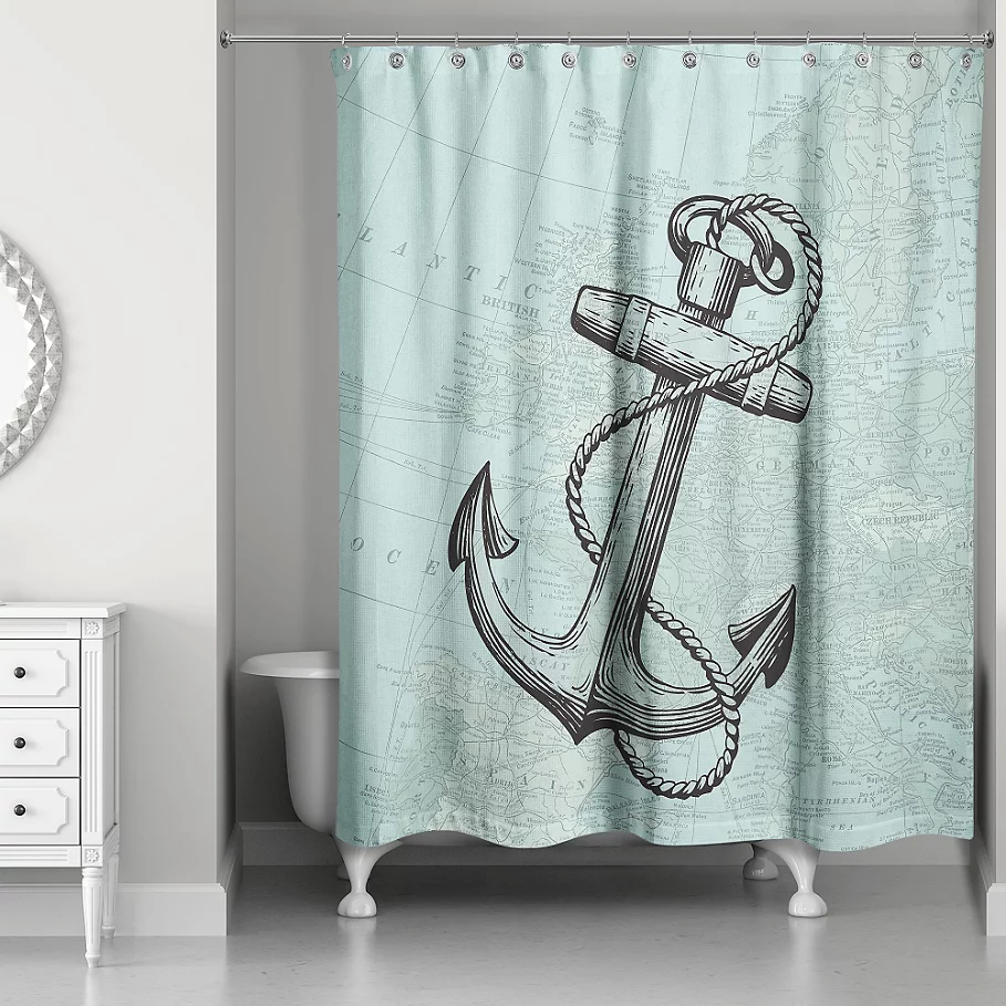  Coastal Map Shower Curtain in Blue