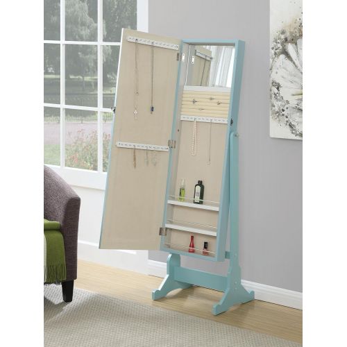  Coaster Home Furnishings Coaster Transitional Jewelry Armoire with Cheval Mirror, Light Blue