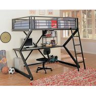 Coaster Home Furnishings Coaster Bunks Collection 460092 Full Workstation Twin Size Loft Bed with Full Length Guard Rail Sigma Design Desk Storage Shelf and Metal Construction in Black