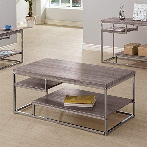  Coaster Home Furnishings 2-Shelf Coffee Table Weathered Grey and Black Nickel