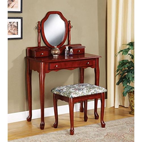  Coaster Home Furnishings 2-piece Vanity Set with Tapestry Fabric Seat Brown Red