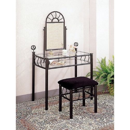  Coaster Home Furnishings Sunburst Design BLACK VANITY SET - Table, Mirror and Bench