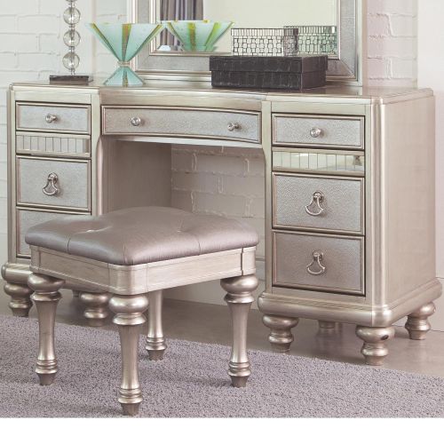  Coaster Home Furnishings Bling Game 3 Piece Vanity Set with Desk , Mirror , and Stool , in Platinum and Silver