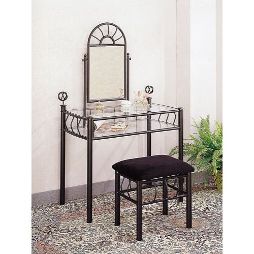  Coaster Home Furnishings Coaster Vanity Set Includes, Vanity Table, Mirror and Bench, Sunburst Design, Black Finish Metal