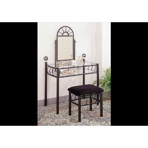  Coaster Home Furnishings Black Wrought Iron Vanity Table Set Make Up Mirror