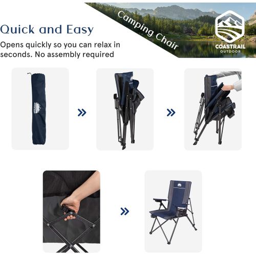  Coastrail Outdoor Reclining Camping Chairs Adjustable 3 Position Foldable Heavy Duty Steel 300 LBS Capacity for Adults Lounge with Cup Holder Storage Folding Camp Chair Lawn Patio