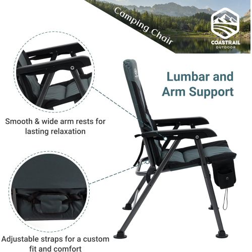  Coastrail Outdoor Premium Camping Chair Folding Design Thick Padding and Lumbar Back Support High Back Comfort and Steel Frame for Heavy Duty Camp Chair Holds 400 lbs for Patio Por