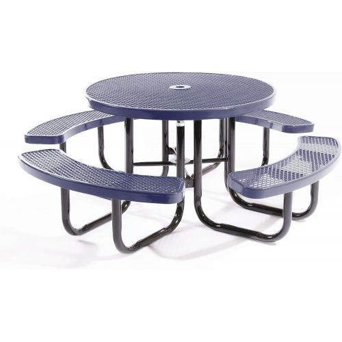  COATED OUTDOOR FURNITURE TRD DBL Top Round Portable Picnic Table, 46 inch, Dark Blue