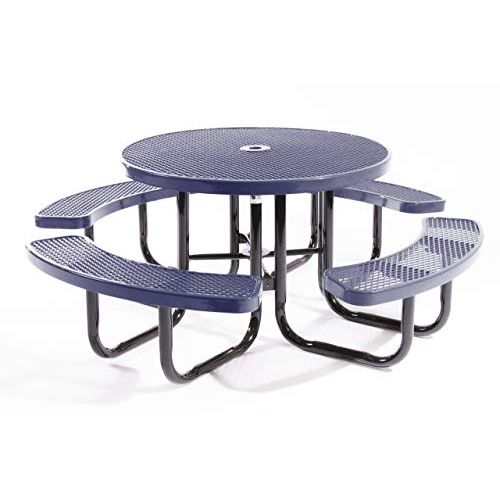  Coated Outdoor Furniture TRD-DBL Top Round Portable Picnic Table, 46-inch, Dark Blue