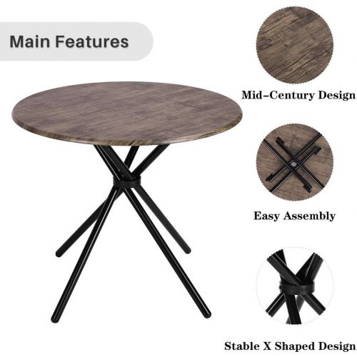  [아마존 핫딜]  [아마존핫딜]Coavas Kitchen Dining Table Industrial Brown Round Mid-Century Wood Coffee Table Office Home Easy-Assembly 35.4x35.4x30.3Inches for for Living Drawing Receiving Room