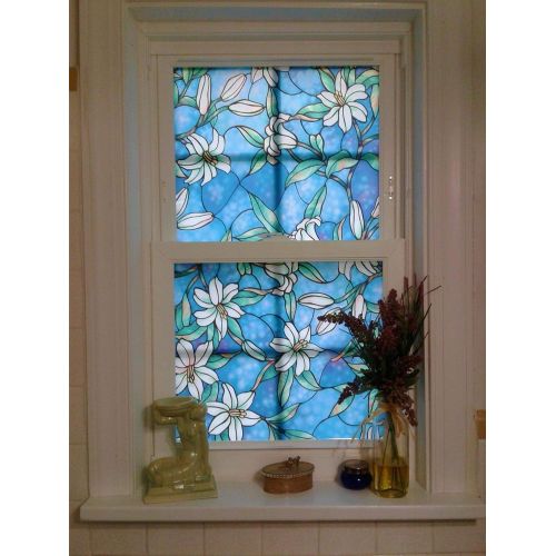  [아마존베스트]Coavas Decorative Privacy Window Film Frosted Window Film Stained Glass Window Film Window Clings No-Glue Self Static Cling for Home Bedroom Bathroom Kitchen Office 17.7 by 78.7 In