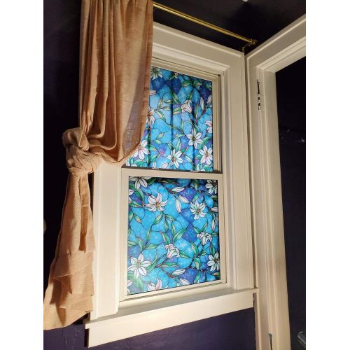  [아마존베스트]Coavas Decorative Privacy Window Film Frosted Window Film Stained Glass Window Film Window Clings No-Glue Self Static Cling for Home Bedroom Bathroom Kitchen Office 17.7 by 78.7 In