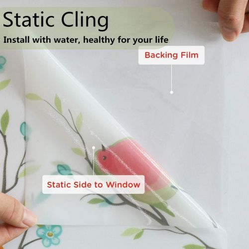  [아마존베스트]Coavas Window Privacy Film Non-Adhesive Frosted Bird Window Film Decorative Glass Film Static Cling Film Bird Window Stickers for Kids Home Office 17.7In. by 78.7In. (45 x 200Cm)