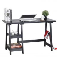 Coavas Computer Writing Desk Laptop Table Black Trestle Desk Home Office Rectangle Study Reading Desk Kids Table with 2 Removable Tiers Shelves with Hutches